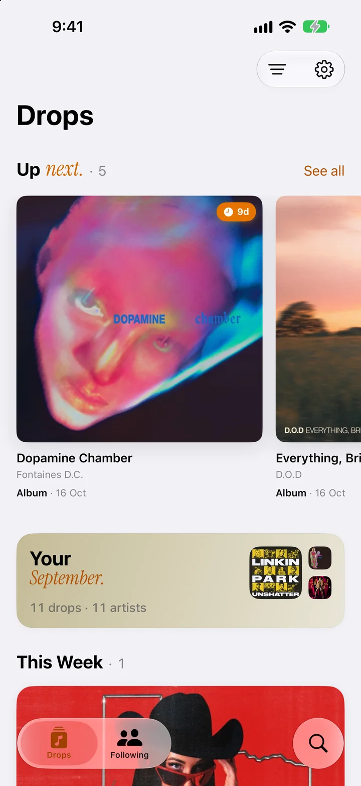 The Drops timeline on iPhone